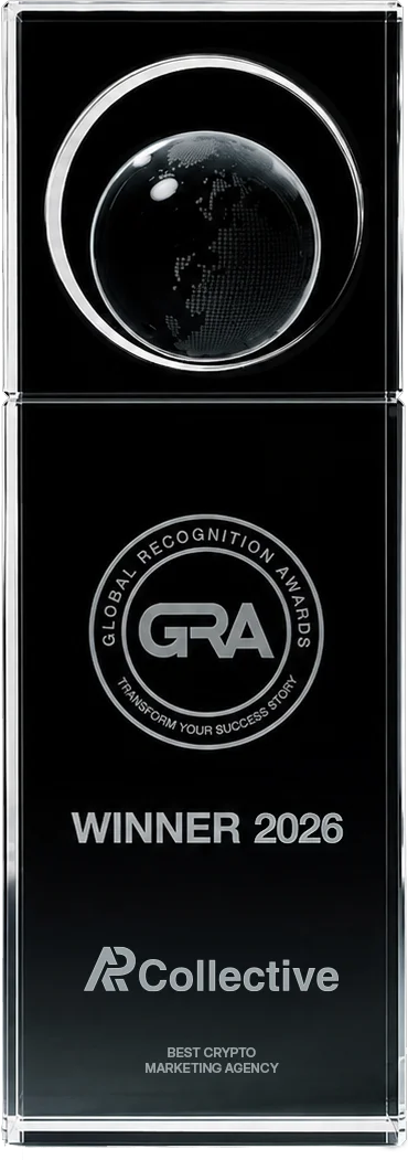 Global Recognition Awards crystal trophy engraved for AP Collective — Winner 2026